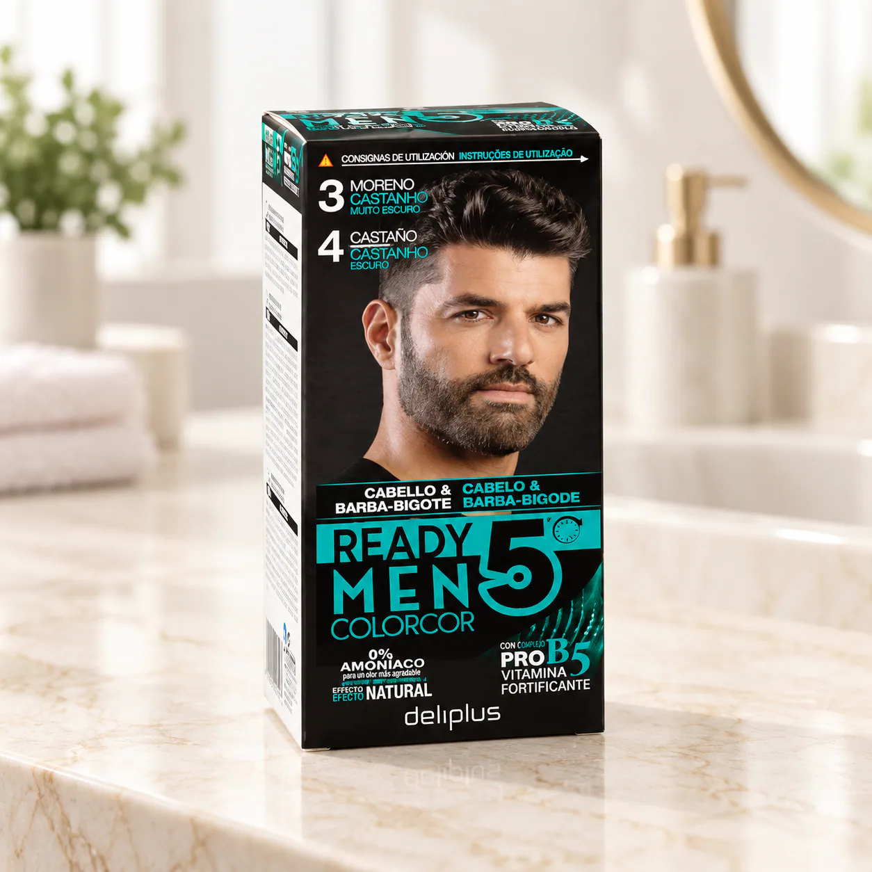 Coloration homme sans ammoniaque Ready Men 5, teintes 3 Brun et 4 Châtain Deliplus
