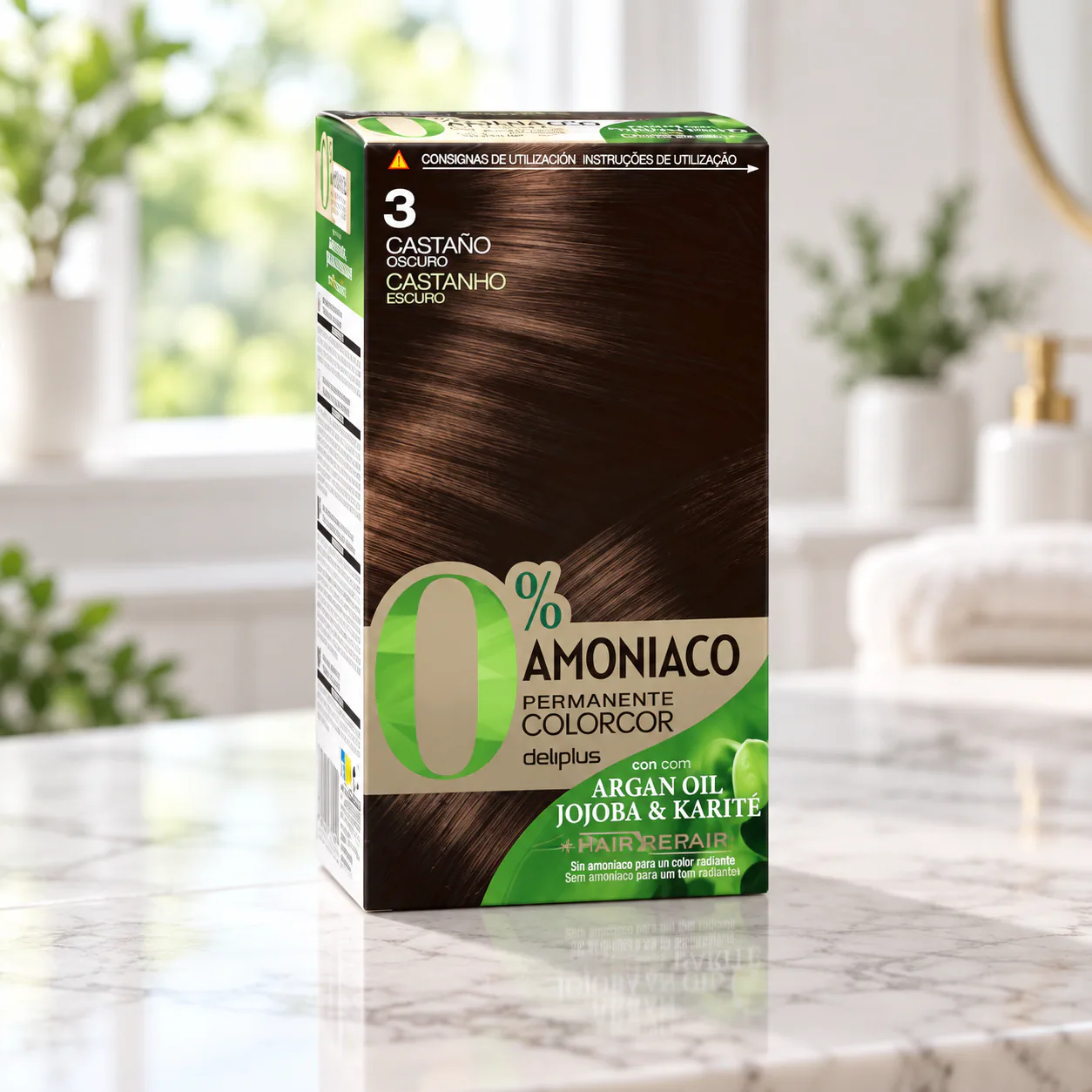 Coloration permanente sans ammoniaque Colorcor 3 Châtain foncé Deliplus