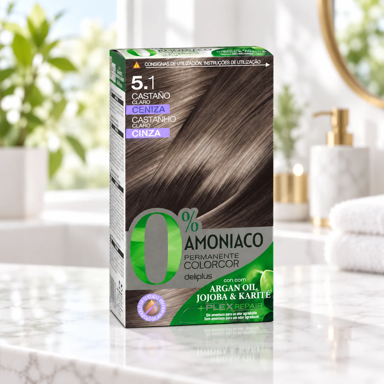 Coloration permanente sans ammoniaque Colorcor 5.1 Châtain clair cendré Deliplus
