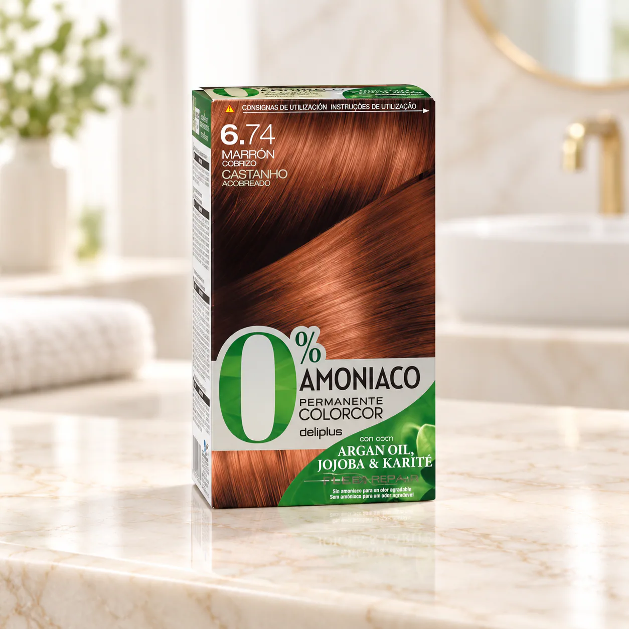 Coloration permanente sans ammoniaque Colorcor 6.74 Brun cuivré Deliplus