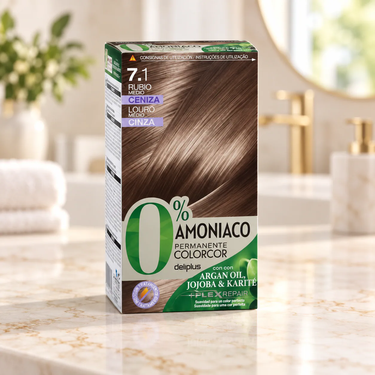 Coloration permanente sans ammoniaque Colorcor 7.1 Blond moyen cendré Deliplus