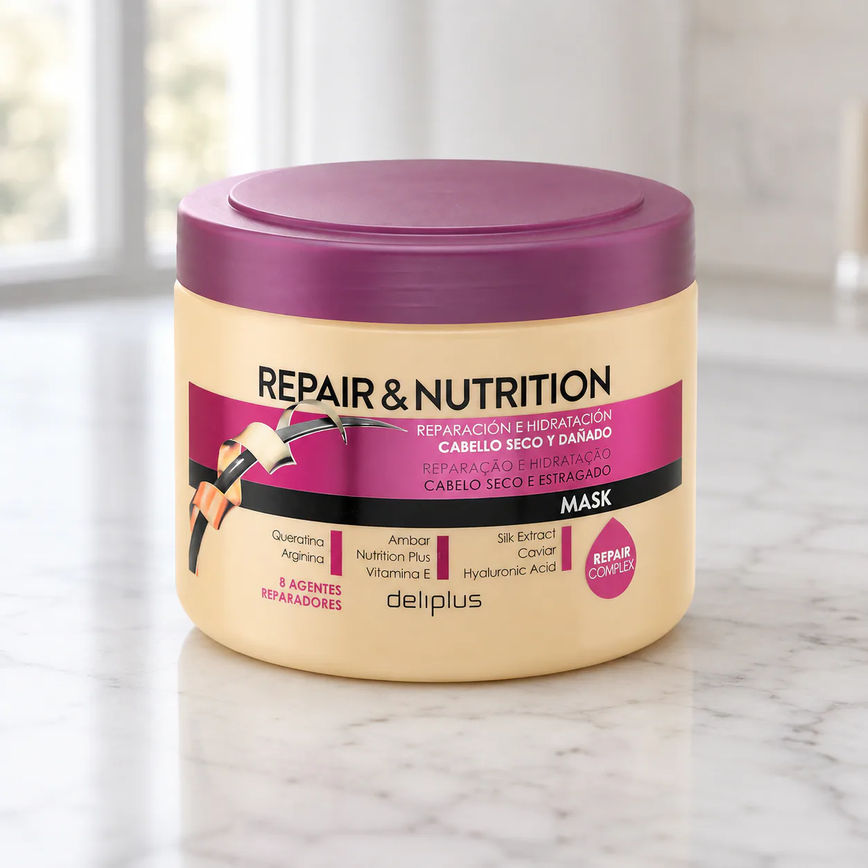 Masque Repair & Nutrition aux 8 agents réparateurs pour cheveux secs et abîmés Deliplus