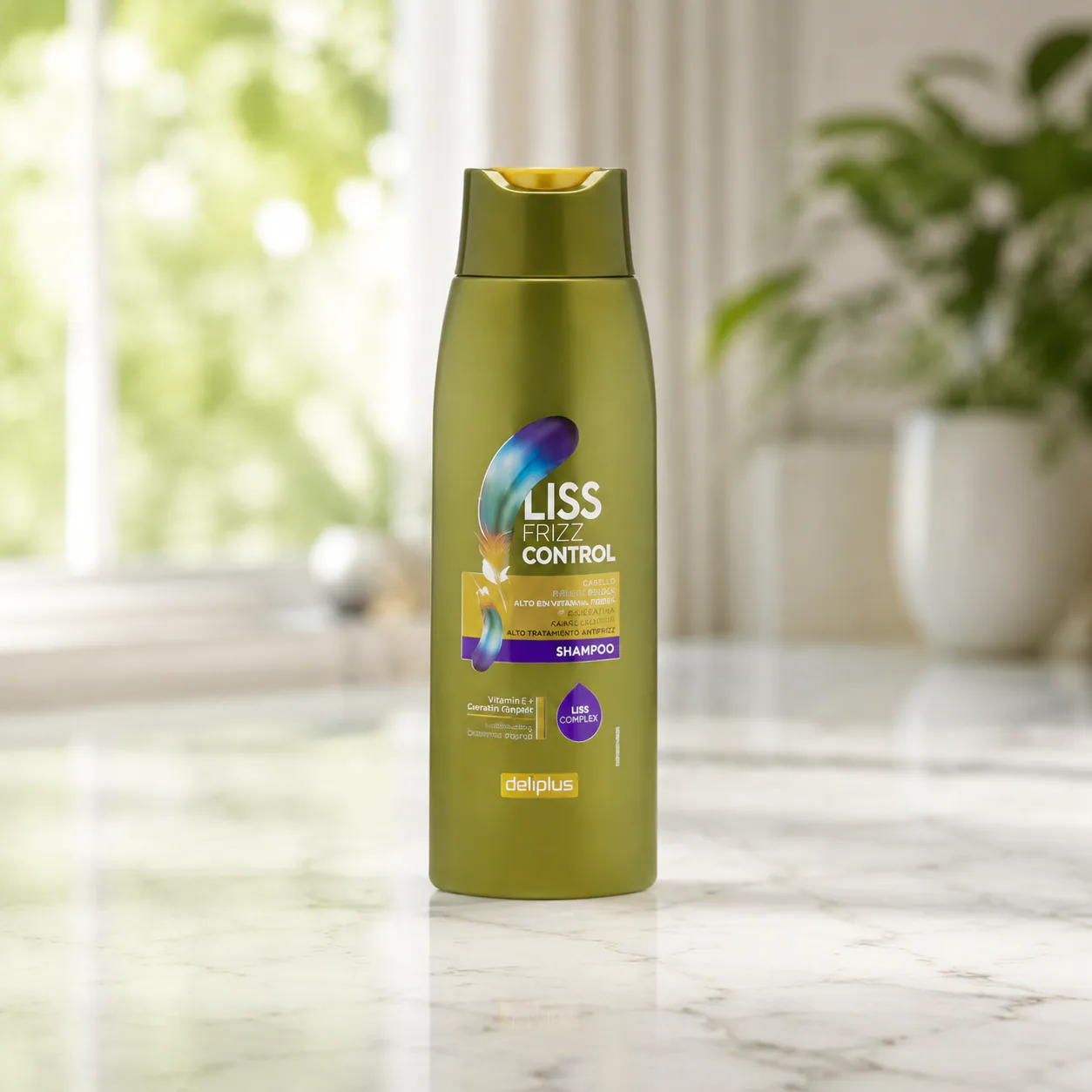Shampooing Liss Frizz Control à la vitamine E et à la kératine pour cheveux indisciplinés Deliplus