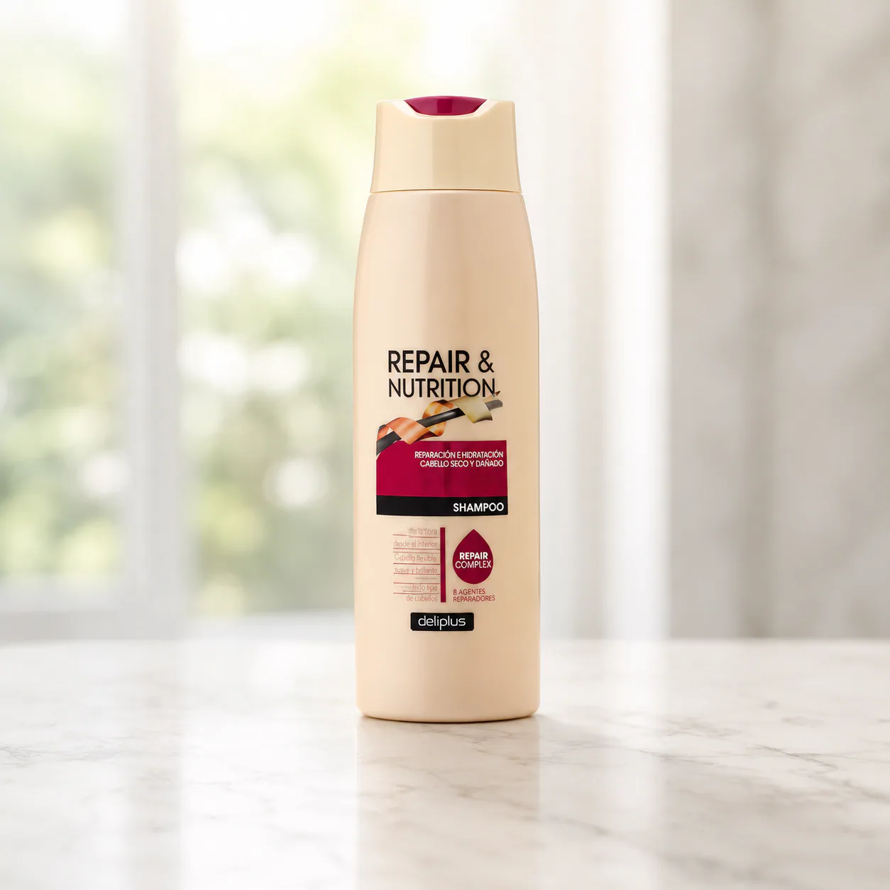 Shampooing Repair & Nutrition aux 8 agents réparateurs pour cheveux secs et abîmés Deliplus