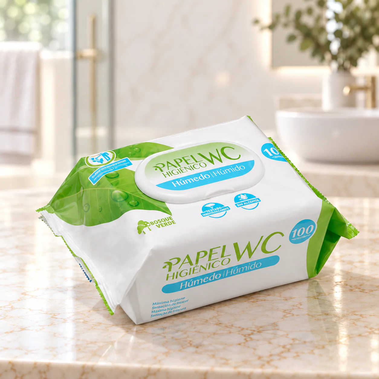 Papier hygiénique humide WC Bosque Verde à l’aloe vera et à la camomille 100 unités