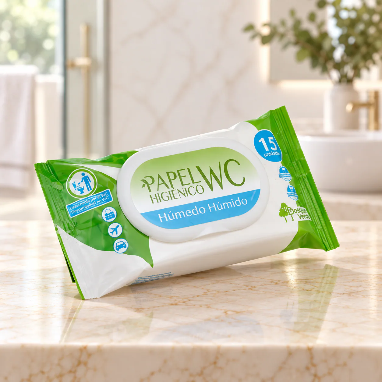 Papier hygiénique humide WC Bosque Verde à l’aloe vera et à la camomille 15 unités