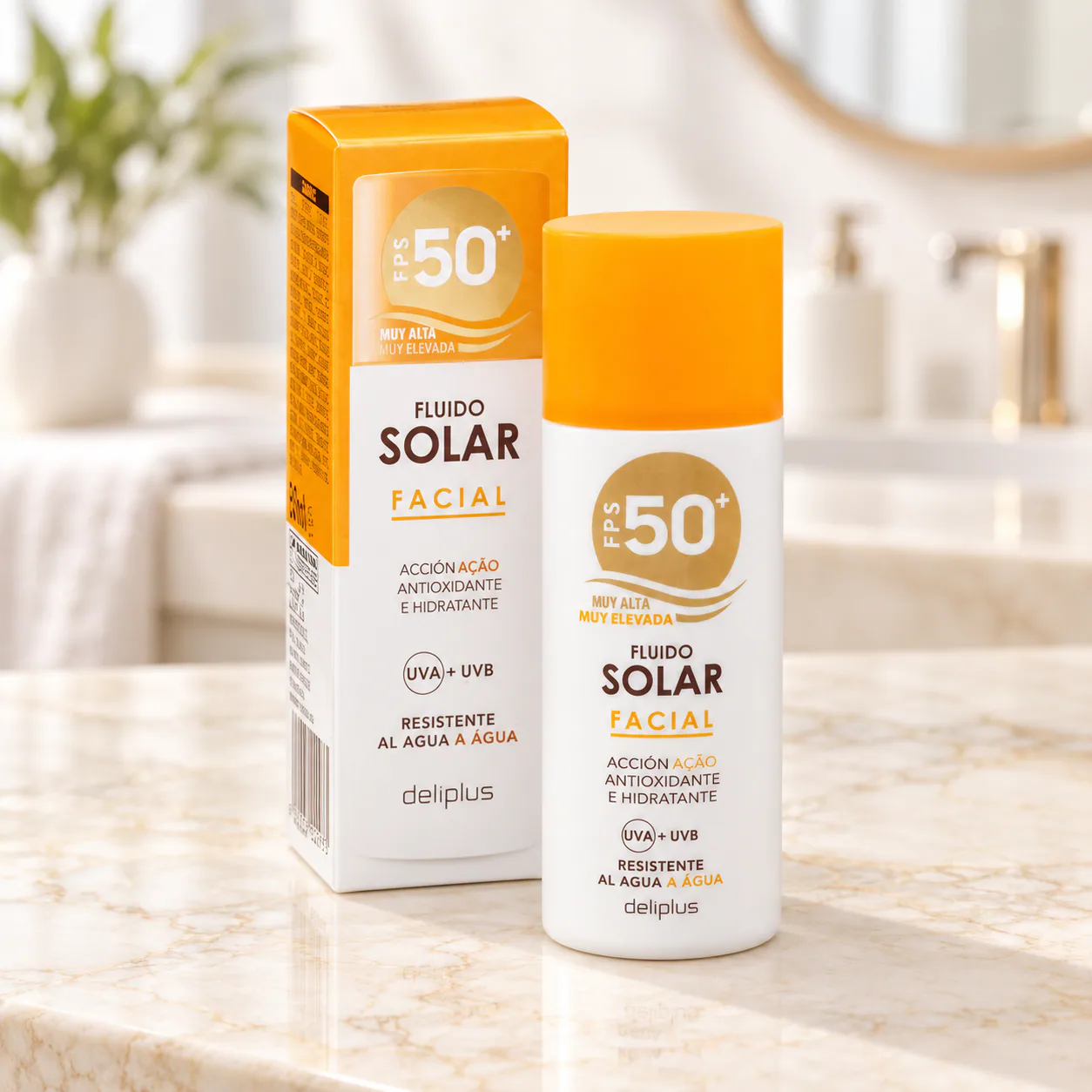 Fluide de protection solaire visage FPS 50+ résistant à l’eau Deliplus