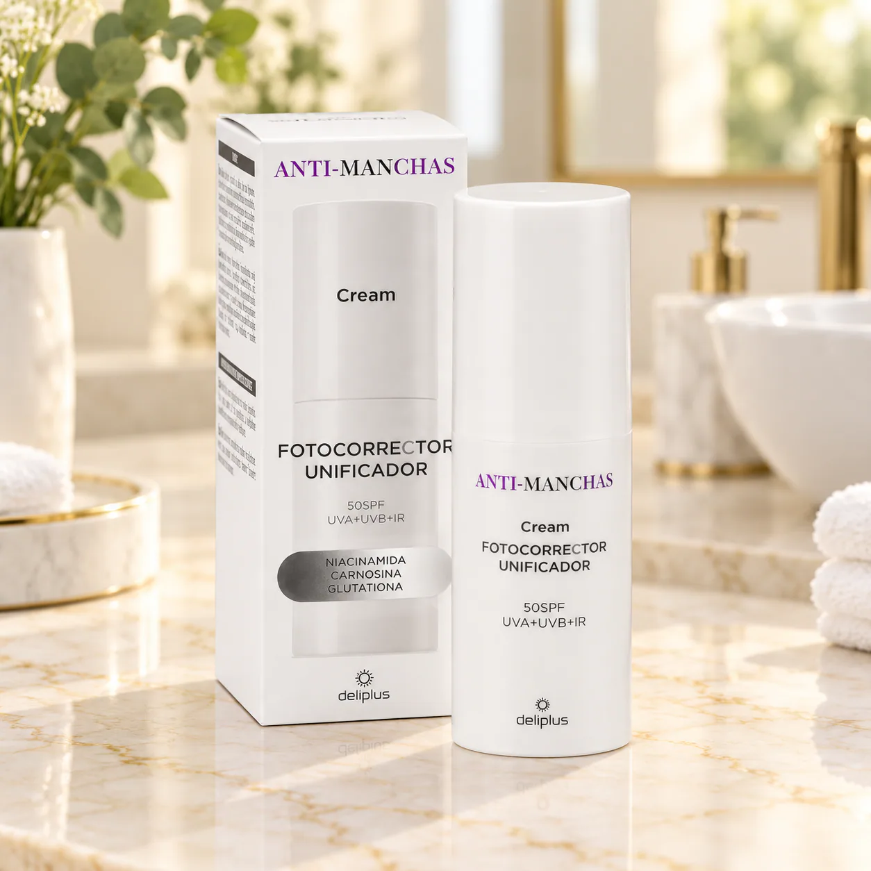 Crème visage photocorrectrice unifiante anti-taches SPF 50 Deliplus
