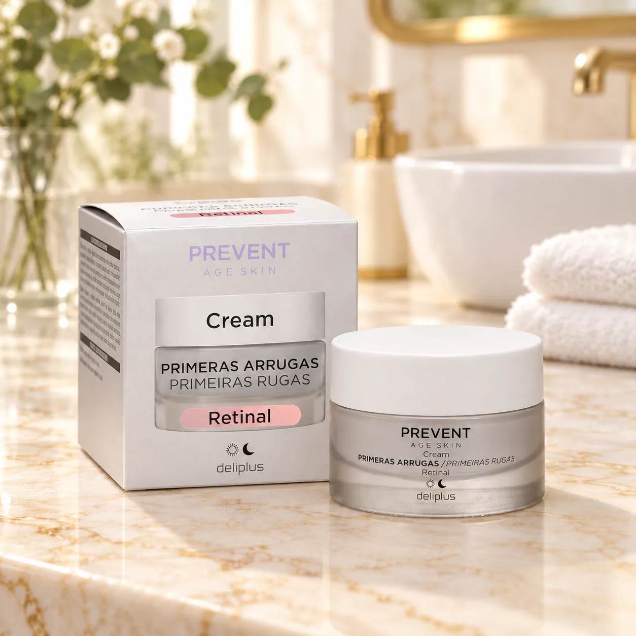 Crème visage premières rides au rétinal Prevent Age Skin Deliplus