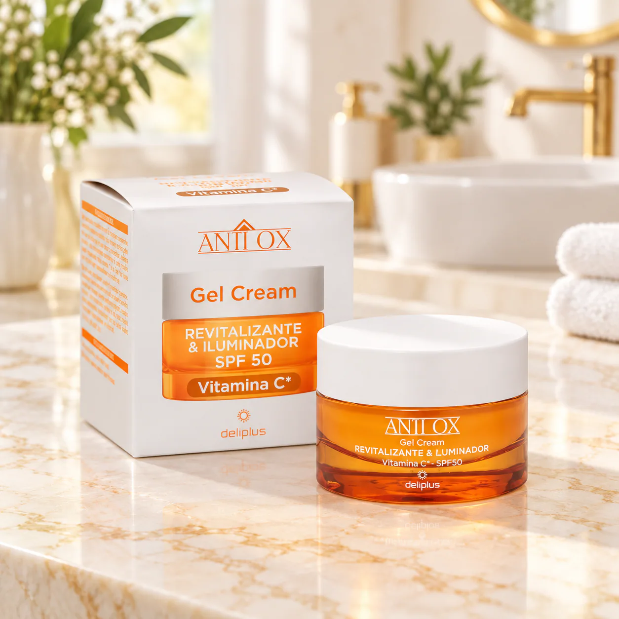 Gel-crème visage illuminateur à la vitamine C SPF 50 Anti Ox Deliplus