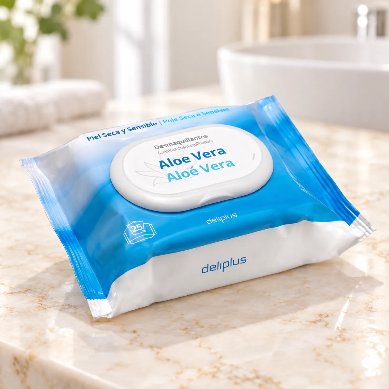 Lingettes démaquillantes à l’aloe vera peaux sèches et sensibles Deliplus
