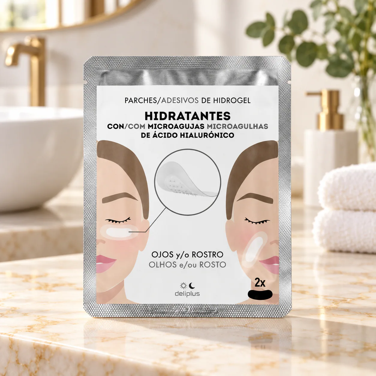 Patchs hydrogel hydratants yeux et visage aux microaiguilles d’acide hyaluronique Deliplus